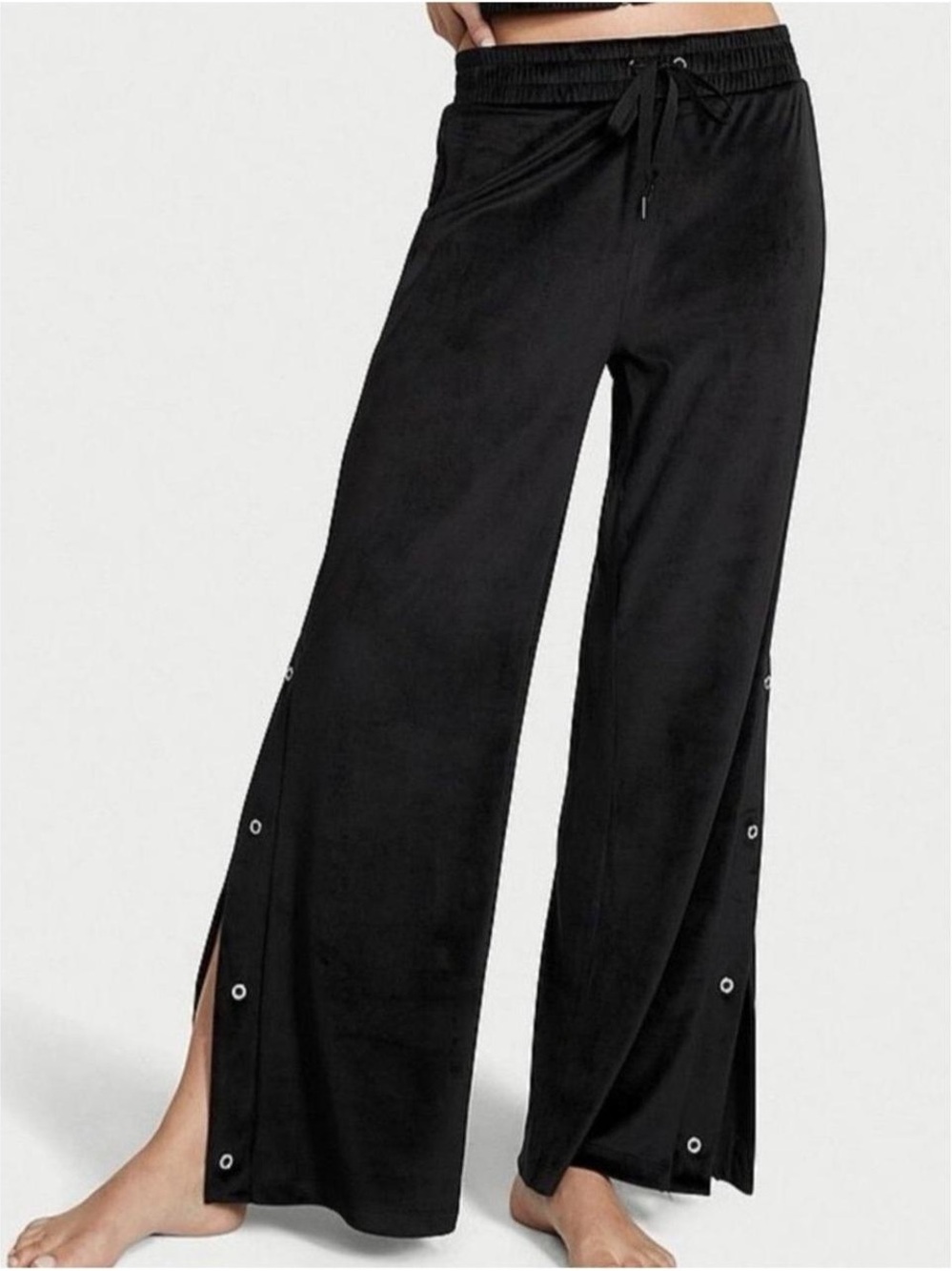 Victoria's Secret Black Wide-Leg Snap-Detail Lounge Pants